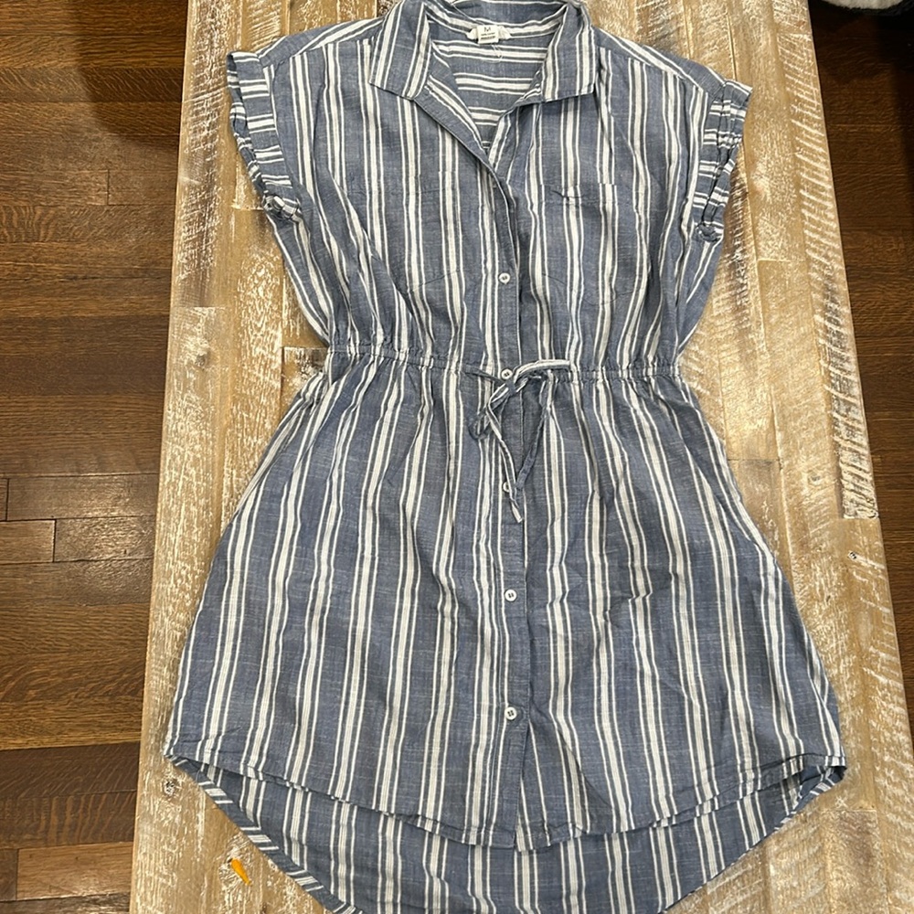 Blue and white button up dress